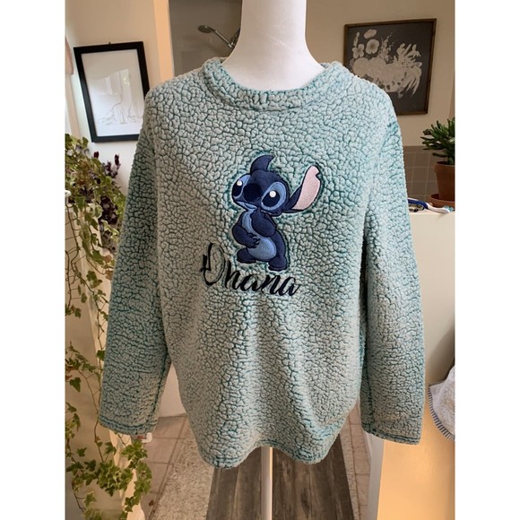 Disney Tops - Disney Fleece Pullover Sweater Ohana Stitch Teal Women's Sz M (8-10) Super Soft